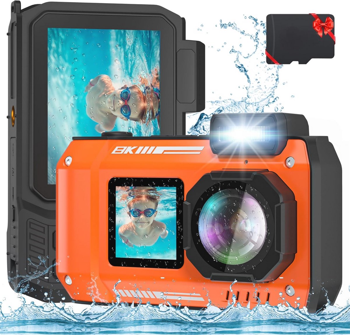 Verbeterde 8K Onderwatercamera met 32G-kaart - 33FT Waterdicht, Robuust, Stofdicht en Schokbestendig voor Snorkelen en Duiken