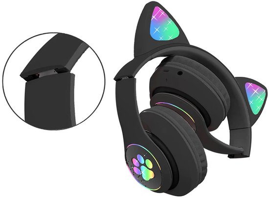 Draadloze Bluetooth Koptelefoon met FM, MP3 & LED Kattenoren–bluetooth koptelefoon–bluetooth headset– Draadloze Koptelefoon voor Kinderen–Led Verlichting –Katten Oortjes–zwart–55640
