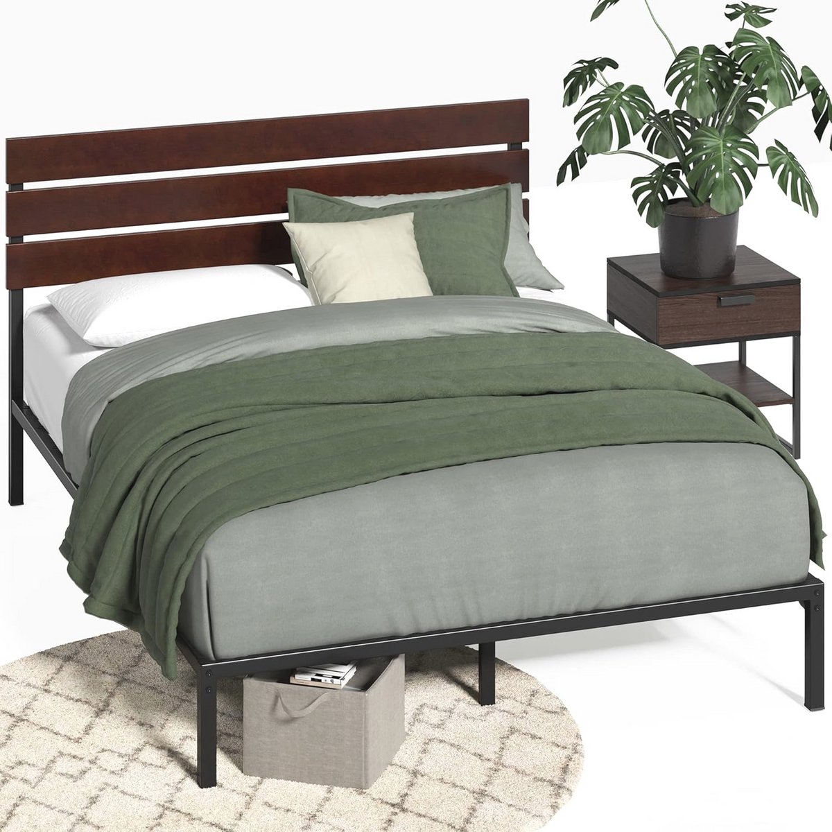 Bedframe met opbergruimte 160 x 190 cm, hoog 31 cm - Duurzaam bamboe en staal, modern desi