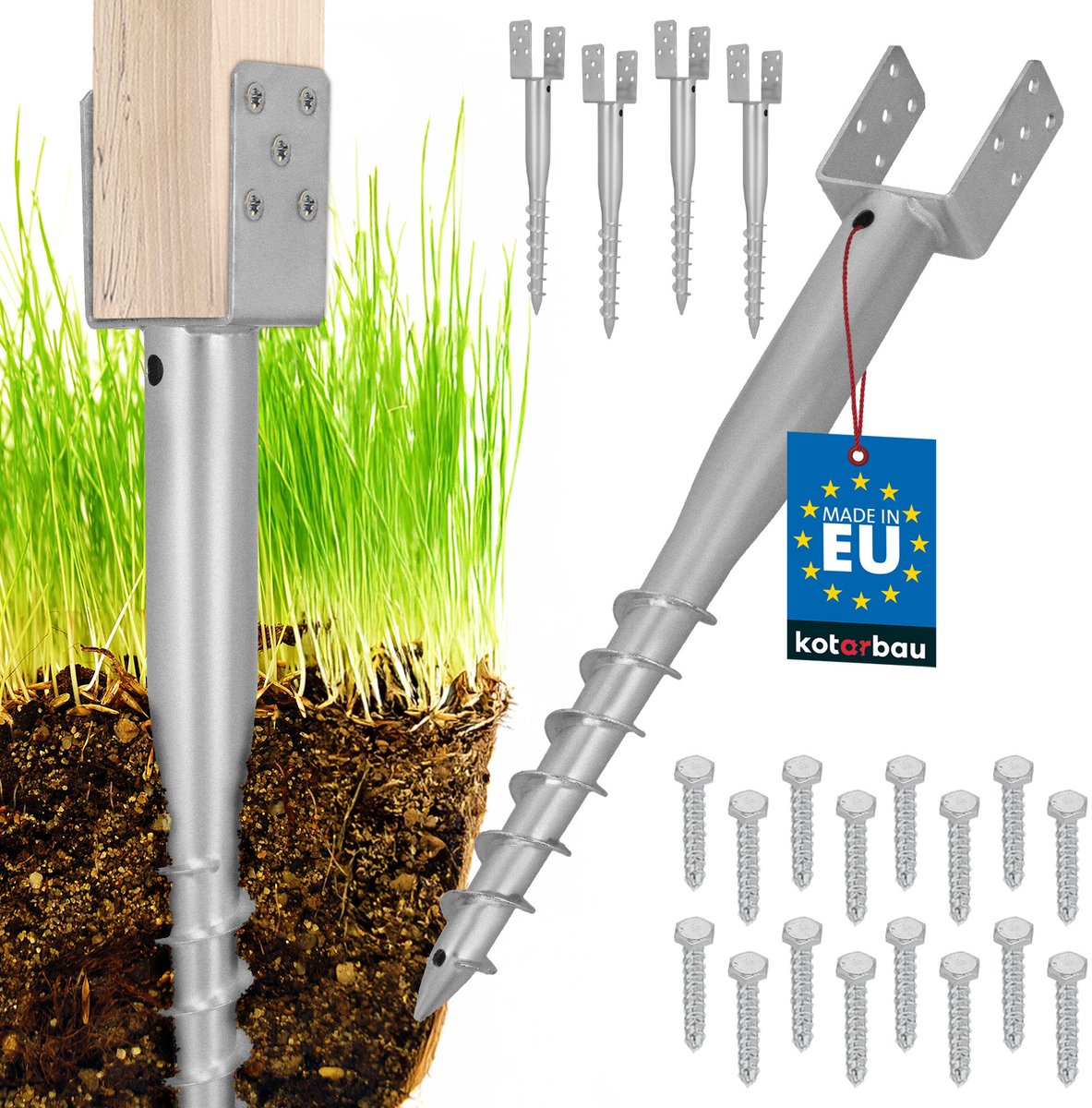 Kotarbau Serie - Stalen Schroefbare Grondankerset - 101x720 mm - Verzinkt - 4 stuks