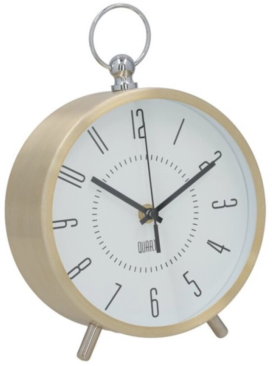 Horloge de table Gerimport - métal doré - 17 x 7 x 25 cm - style réveil - vintage