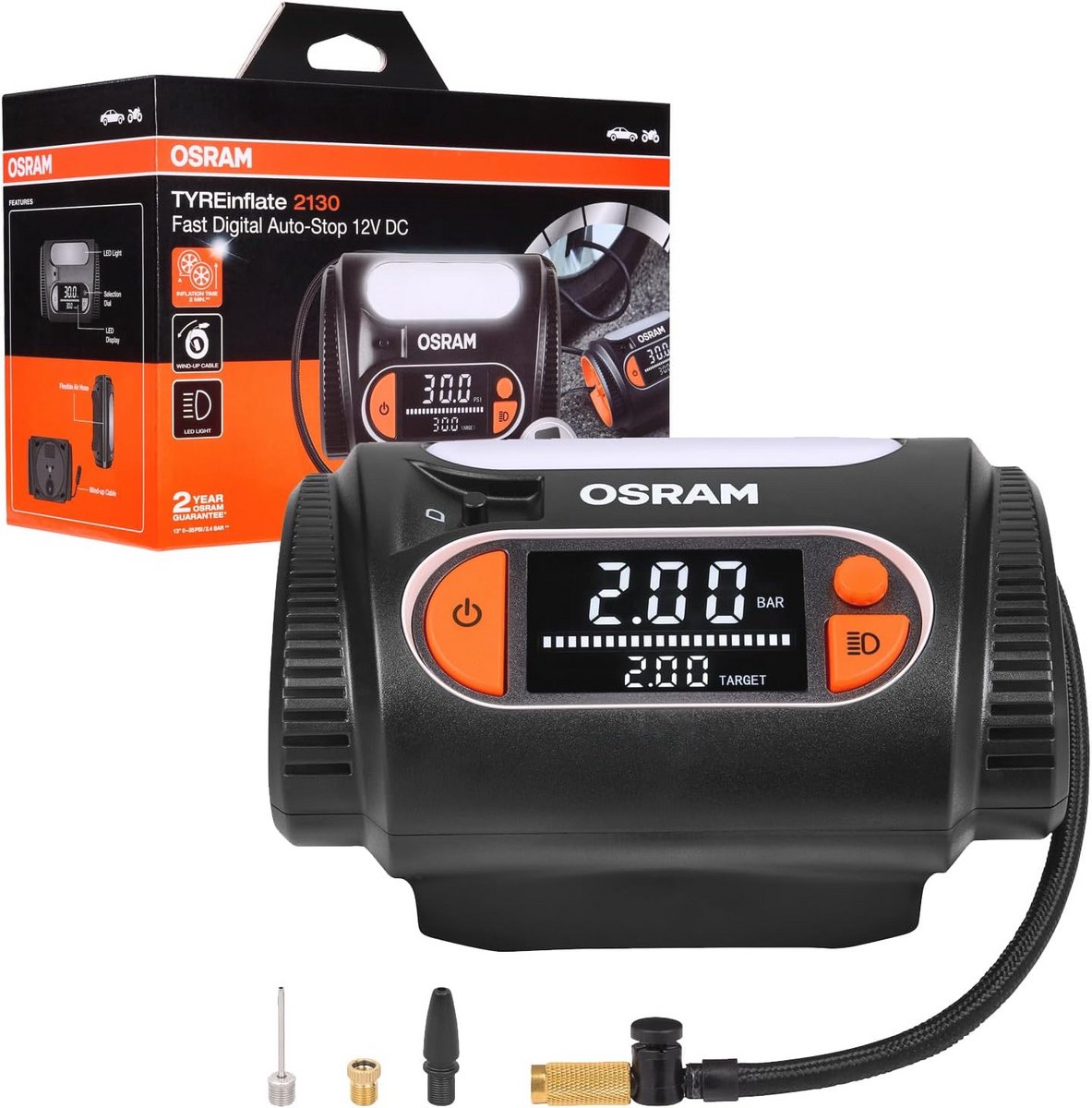 Digitale Bandenspanningsmeter met Auto-Stopfunctie - Oprolbare Kabel en Groot Display