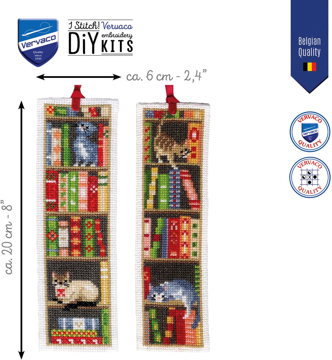 Vervaco - Bladwijzer kit - Katten in boekenrek set van 2 - PN-0187764 - Borduren - Borduurpakket - Borduurpakket volwassenen - Borduurpakket kind — afbeelding 3