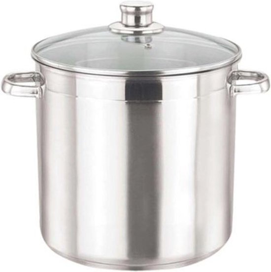 Herogo Kookpan, roestvrij stalen kookpan, inductie met glazen deksel, 22 cm / 5 l soeppan, vleespan, pastoepan, spaghettipan om te koken, gezond en ongecoat, ovenbestendig, zilverkleurig gepolijst