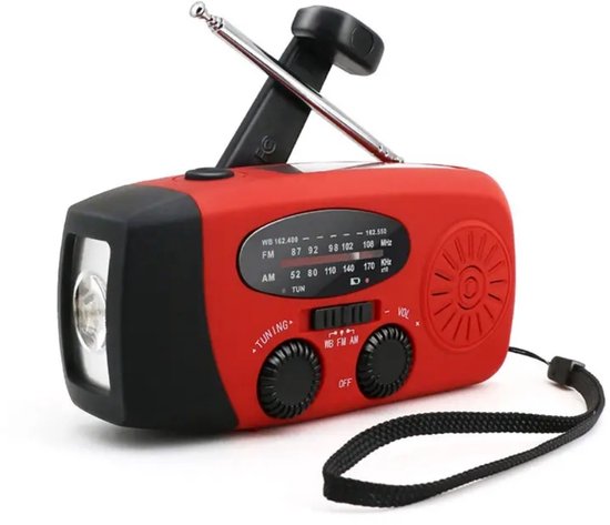 Denk Vooruit - Camp & Survive Go Radio – Solar & Hand-Crank Noodradio | AM/FM/WB Weerband | LED Zaklamp, SOS & 2000mAh Powerbank