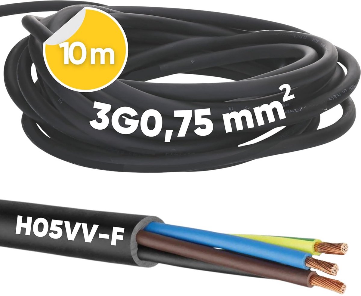 Flexibele 3-aderige H05VV-F Slangkabel - 3 x 0,75 mm² PVC Stroomkabel voor Binnen