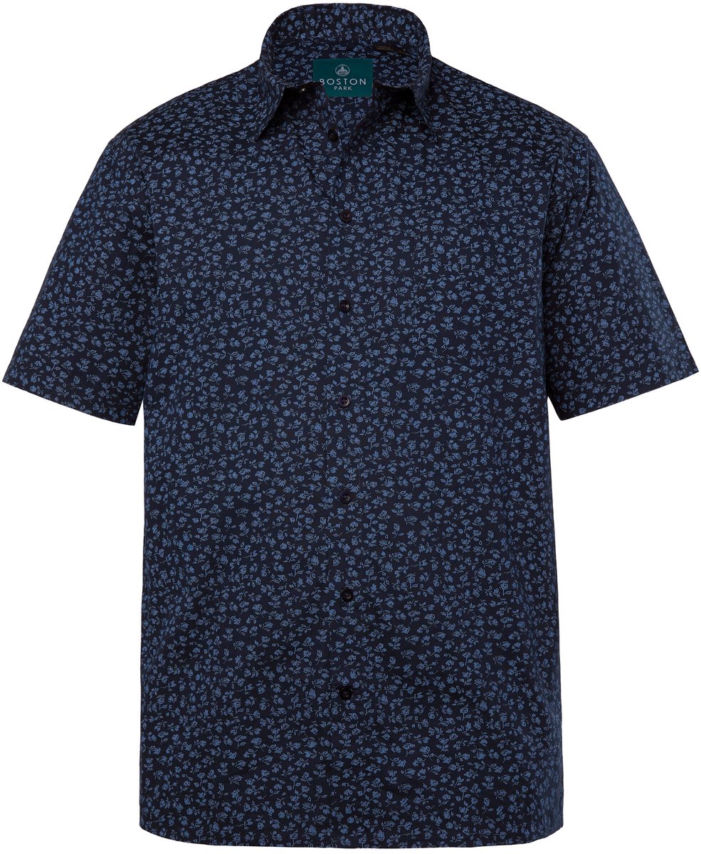 Boston Park - Heren - Overhemd korte mouwen Kentkraag all-over print Comfort Fit - Navy blauw - Maat L