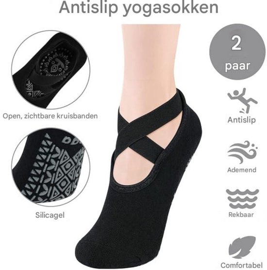 GELLDG Yogasokken - verpakking van 2 paar - Pilatessokken - antislipsokken - sportsokken met antislip - geschikt voor yoga, ballet, pilates, dans, op blote voeten, trampoline, thuis, in het ziekenhuis en andere gelegenheden - unisex van Merkloos — afbeelding 2
