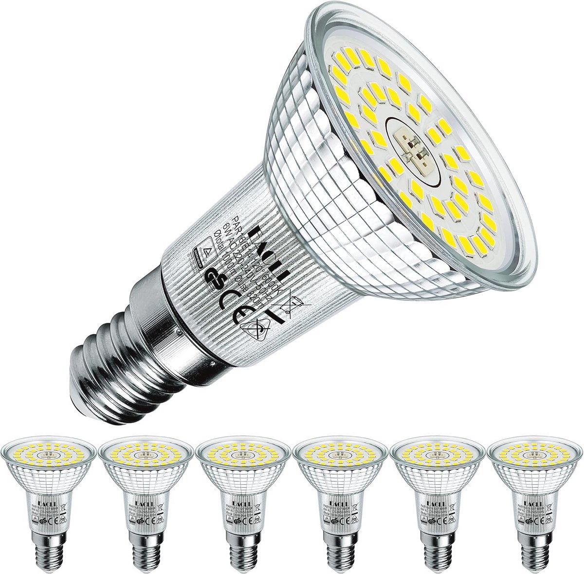 E14 LED-lampen Koel Wit 6W - 100W Halogeen Vervanging, 6-Pack, Flikkervrij en Energiezuinig