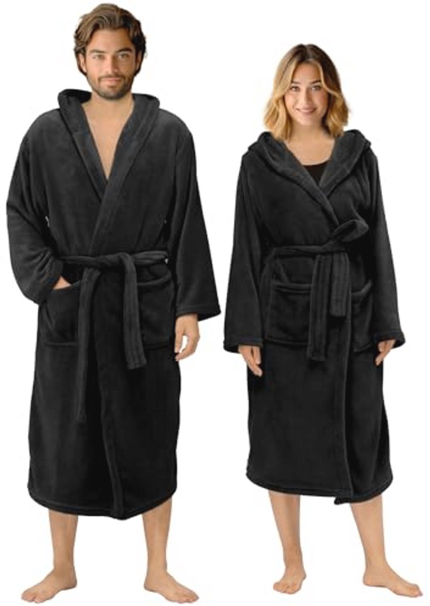 Unisex flanellen badjas voor dames en heren - Soft, met ceintuur en capuchon, 2XL - 6XL