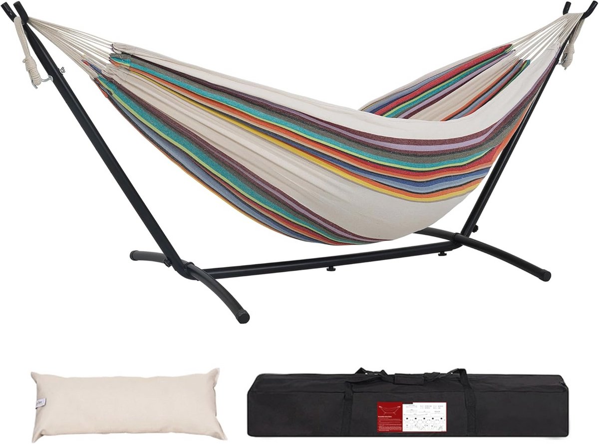 Dubbele Hangmat met Ruimtebesparende Stalen Stand - Perfect voor Ontspanning en Recreatie