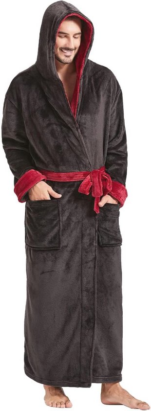 Pluche badjas met capuchon voor heren - Lange, warme fleece badjas met