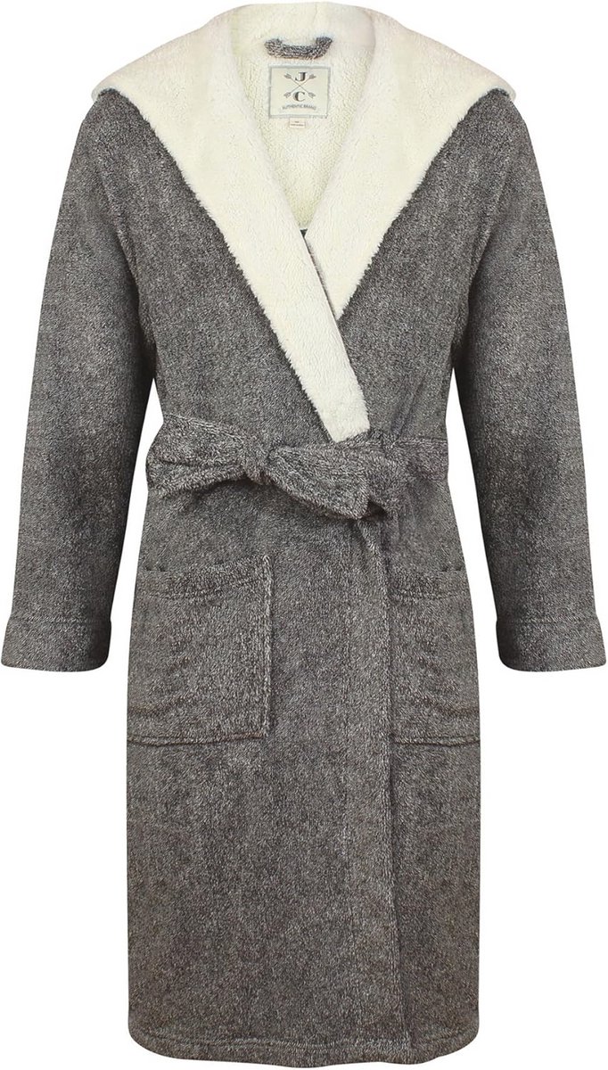 Fleece Ochtendjas Met Capuchon - Donkergrijs Gemêleerd