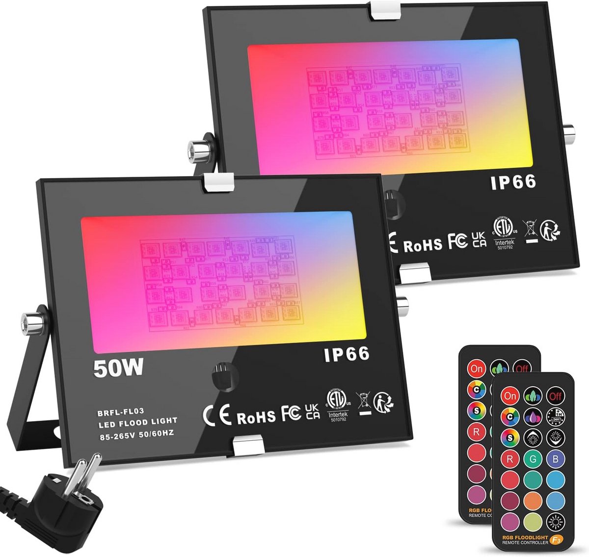 RGB LED Schijnwerper Buiten - Set van 2 - 50W Waterdicht met Afstandsbediening
