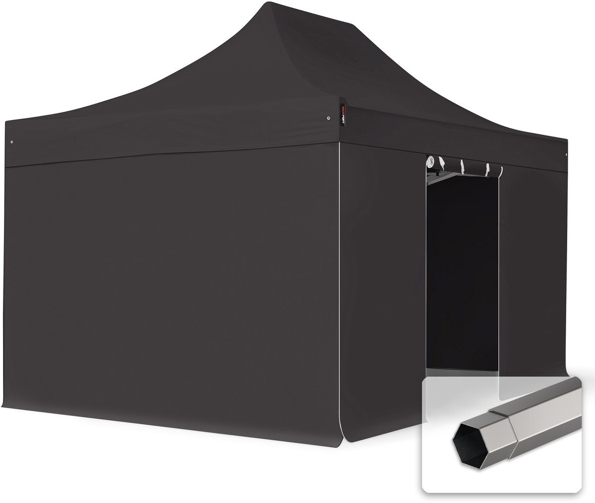3x4,5 m Easy Up partytent Vouwpaviljoen PVC brandvertragend met zijwanden, PREMIUM staal 40mm, zwart
