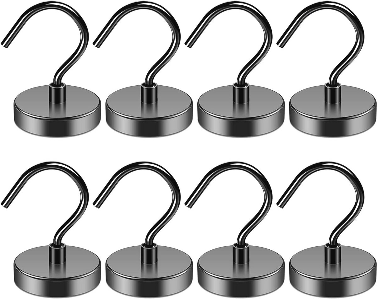 Heavy Duty Magnetische Haken - 110 lbs, Sterke Neodymium Magneethaak voor Koelkast, Keuken en Werkplek - 8 Stuks