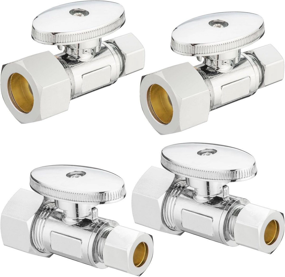 4 Pack Compressie 1/2" x 3/8" Stopklep voor Water - Ideaal voor Wastafels en Toiletten