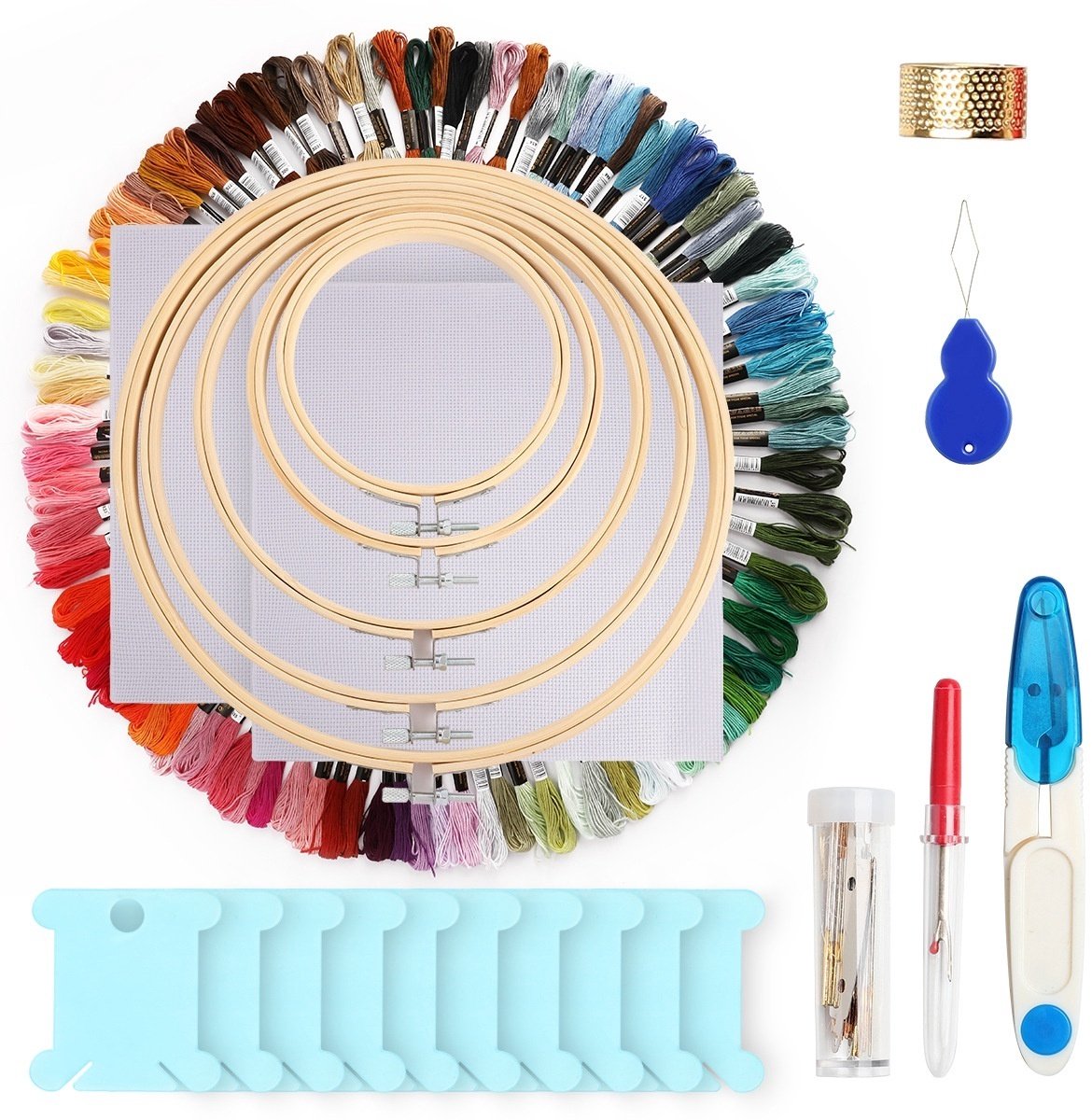 GELLDG Handborduurset - 100 kleuren garen - Kruissteekgereedschap - Geschikt voor beginners, volwassenen en kinderen