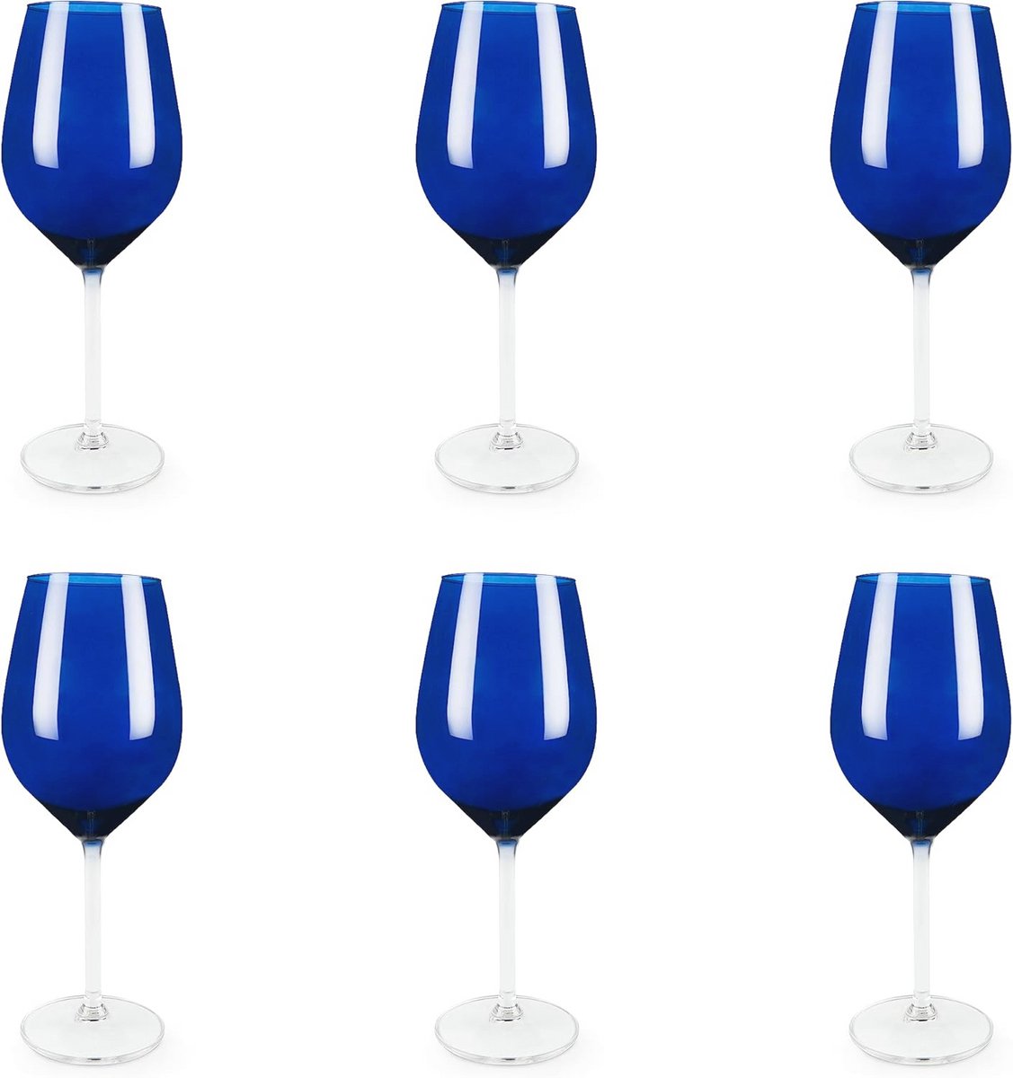 Set van 6 Wijnglazen – Blauw Glas – Elegant Gespoten Design – 25 cl