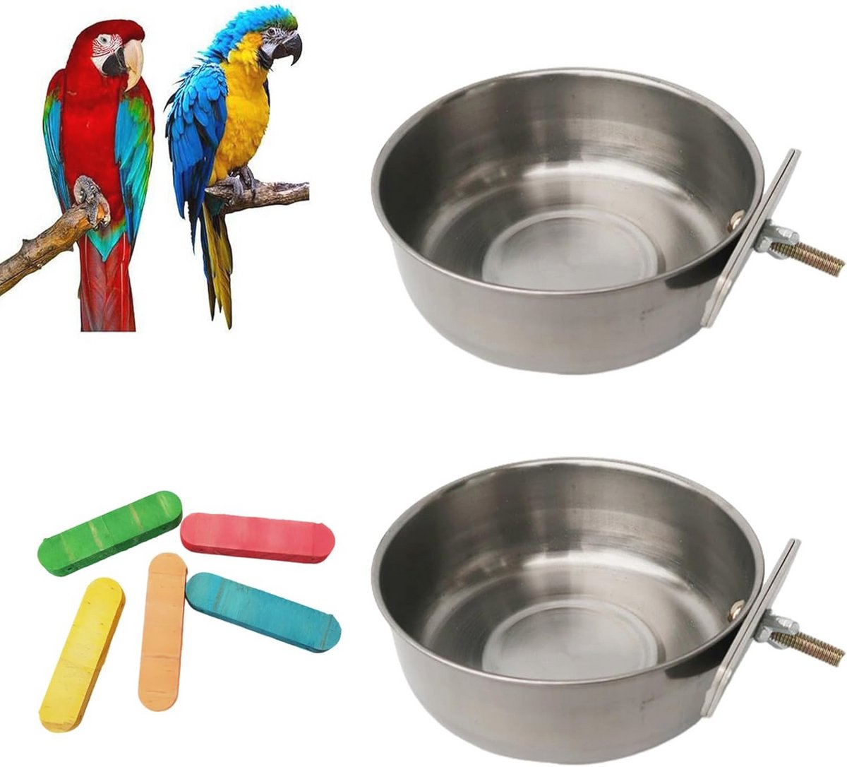 Roestvrij Stalen Voederdispenser voor Vogels - 2 Stuks, Vogelkommen voor Papegaaien