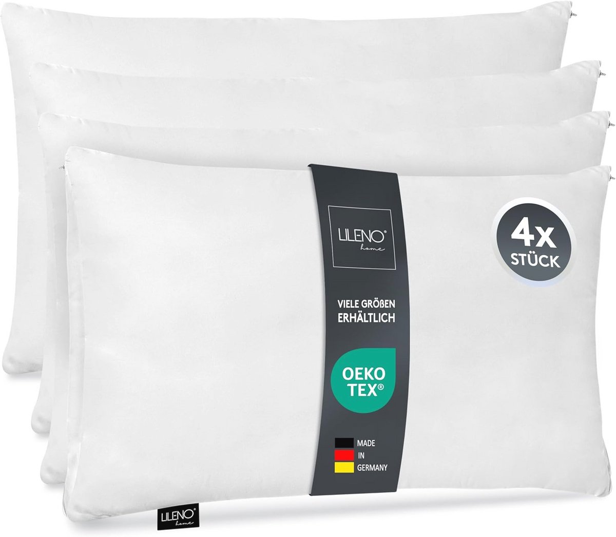Kussen 50 x 70 cm - Set van 4, Wasbaar tot 95 Graden, Ritssluiting, Hypoallergene Vulkussens voor Bed en Decoratie