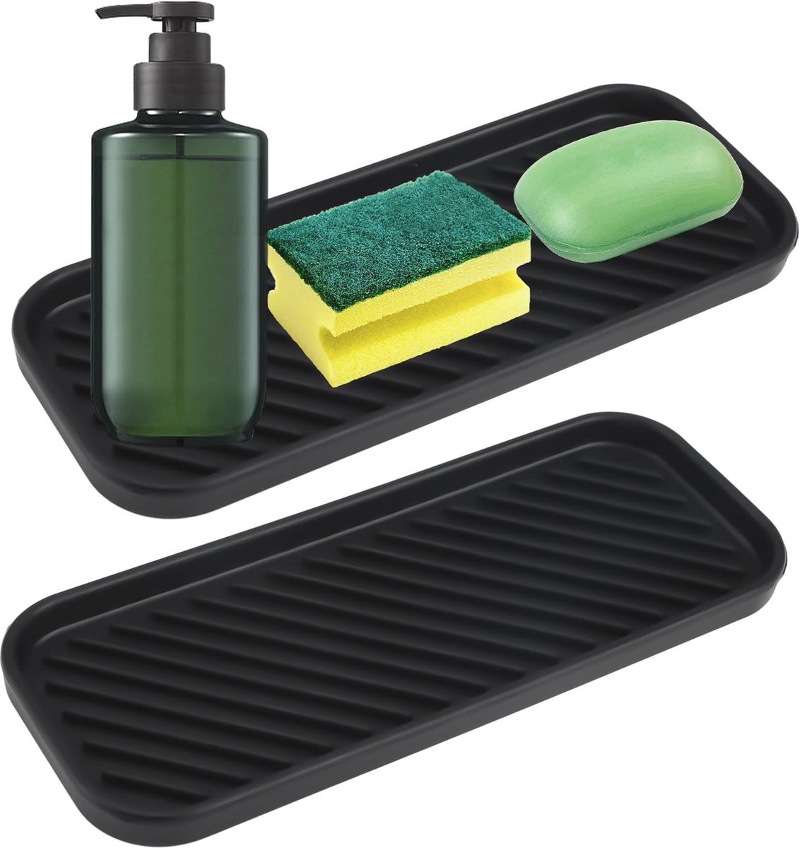 Sponshouder Siliconen Organizer Voor Gootsteen - 23 x 9 cm (Zwart)