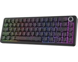 EPOMAKER X AULA F65 PRO Wireless Mechanical Keyboard, 65% Gaming Keyboard, Hot-Swappable, Rotary and Shine-Through Keycaps, RGB, BT/2.4GHz, QWERTY US (Black Topographic, Ice Crystal Switch)