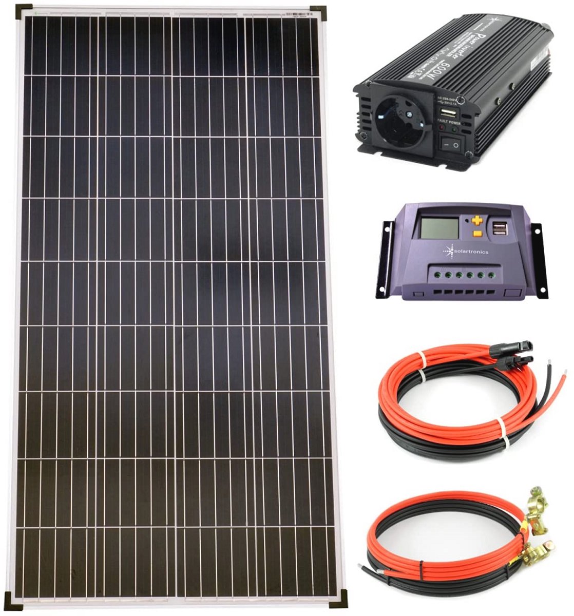 Complete set 1x130 Watt Poly zonnepaneel NM 600 W spanningsomvormer 10A laadregelaar geel fotovoltaïsche eilandinstallatie