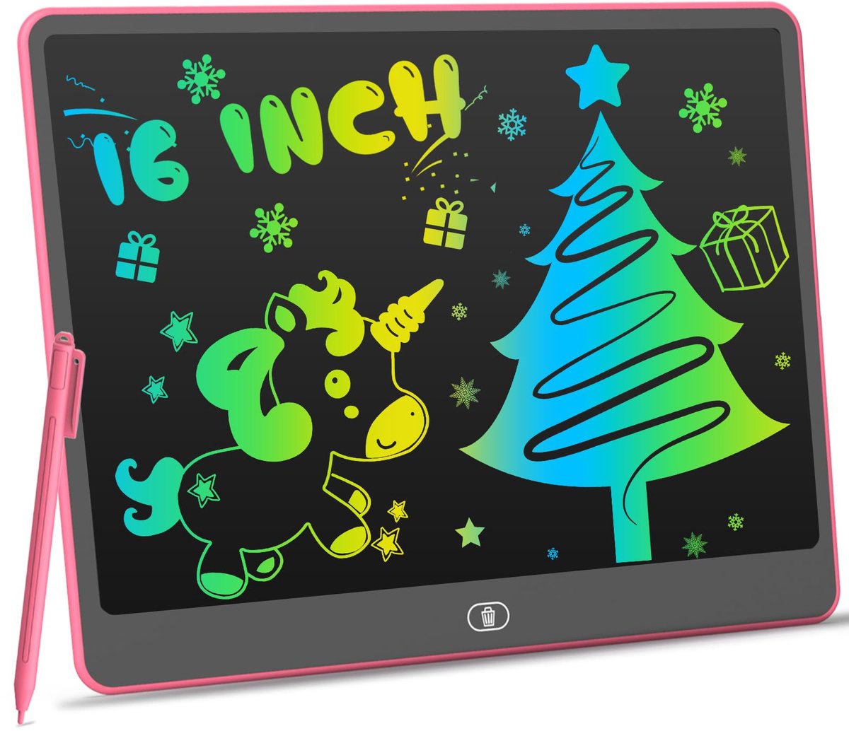 16-inch kindertekentablet, kleurrijk magisch leisteen, LCD-schrijftablet, verjaardagscadeaus en kerstcadeaus, speelgoed voor meisjes en jongens van 3 tot 8 jaar (roze)