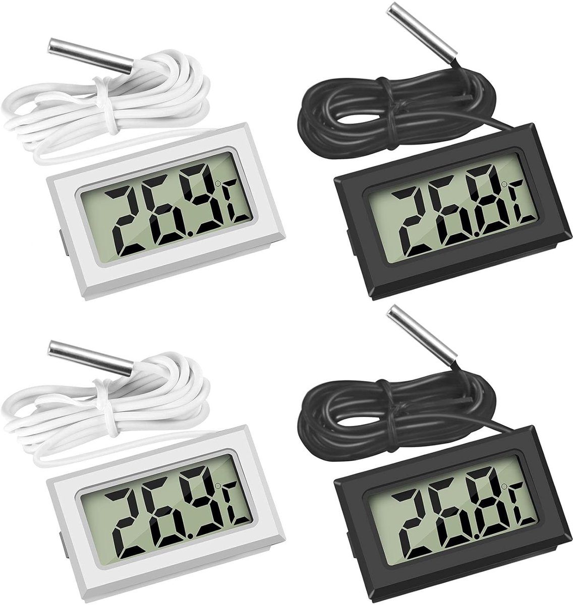 Digitale minithermometer met lcd-scherm, met externe sensor, voor vriezer, koelkast, aquarium (4 stuks met externe sensor)