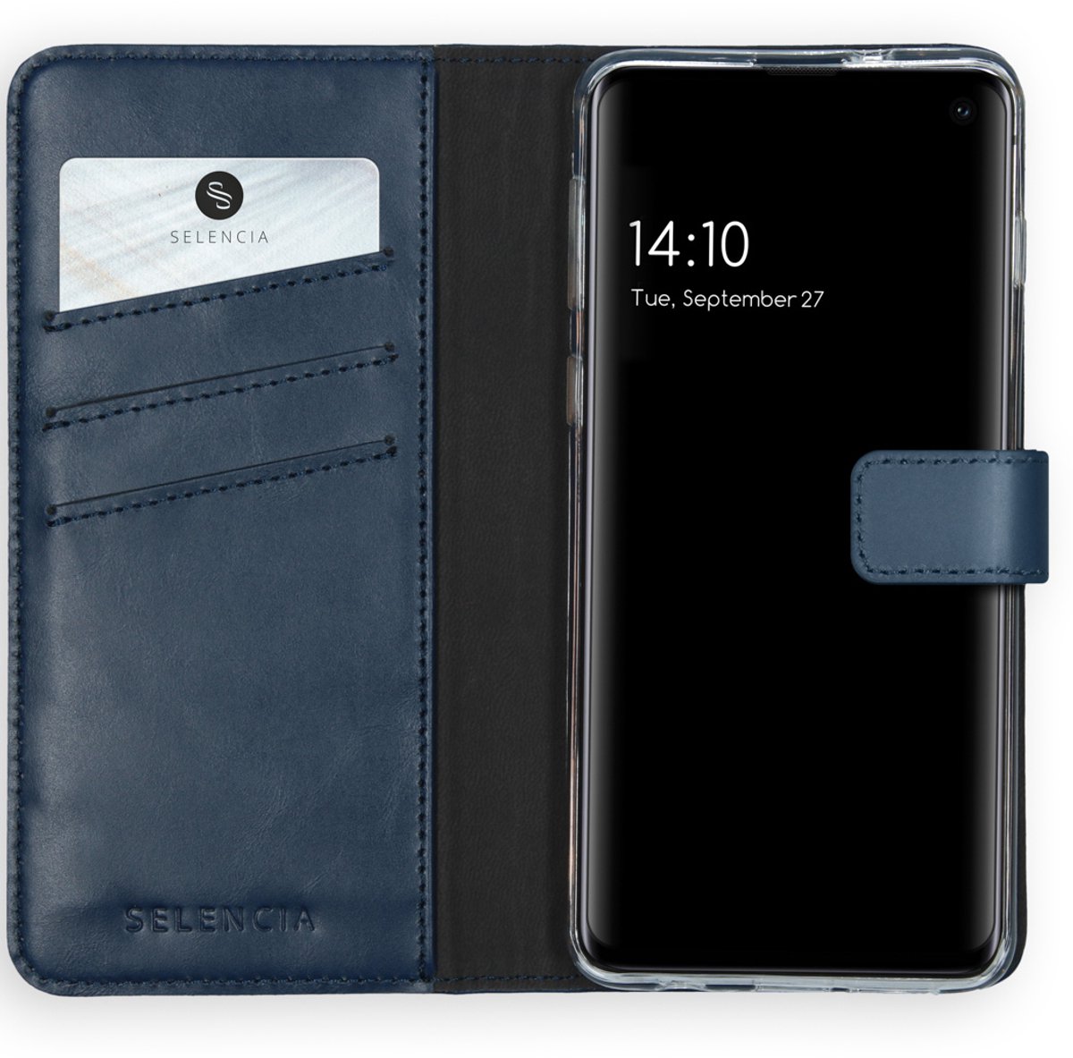 Selencia Hoesje - Geschikt voor Samsung Galaxy S10 - Echt Lederen Bookcase - Blauw