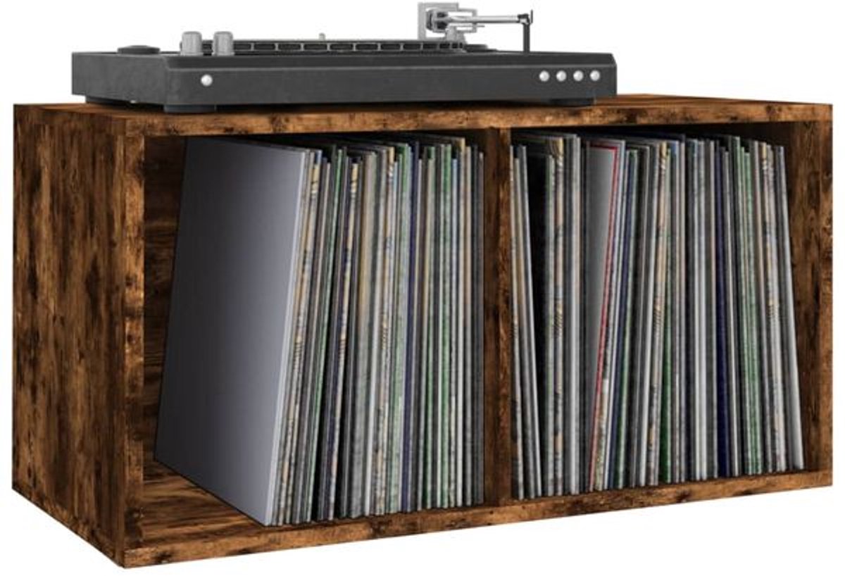 Platenspelermeubel - LP-kast - Platenspelerkast - Draaitafelstandaard - Platenspelerstandaard - Vintage Displayplank - Gerookt Eiken