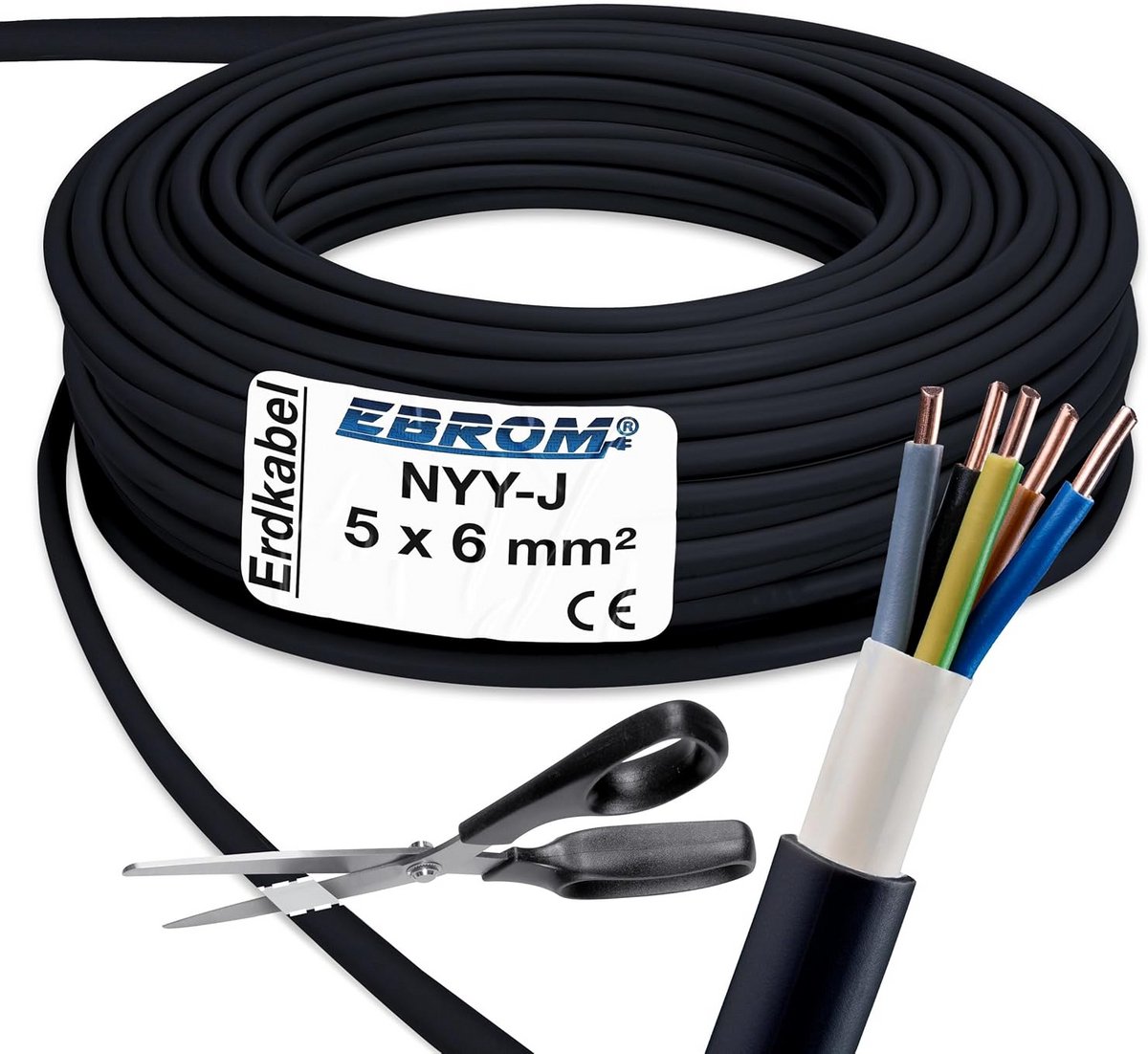 NYY-J Aardkabel 5x6 mm² Zwart per Meter - Flexibele Stroomkabel voor Buiten en Aarde