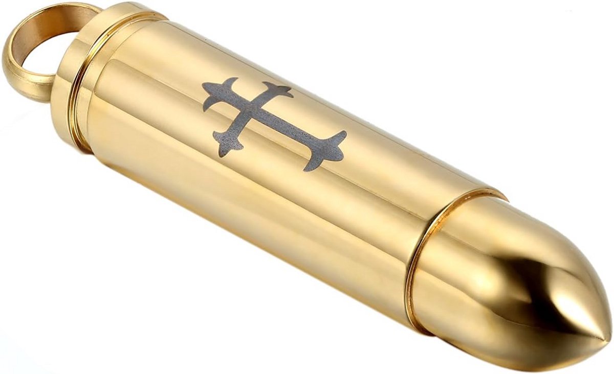 Heren Cross Crematie Urn Kogel Hanger Ketting 22 Inch Goud