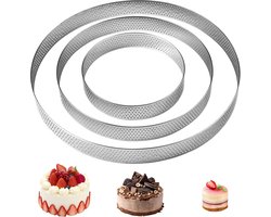 Geperforeerde Taartcirkel Set van 3 - Ø 10/15/20 cm, Taart- en Bakringen van RVS voor Perfecte Gebak en Mousse
