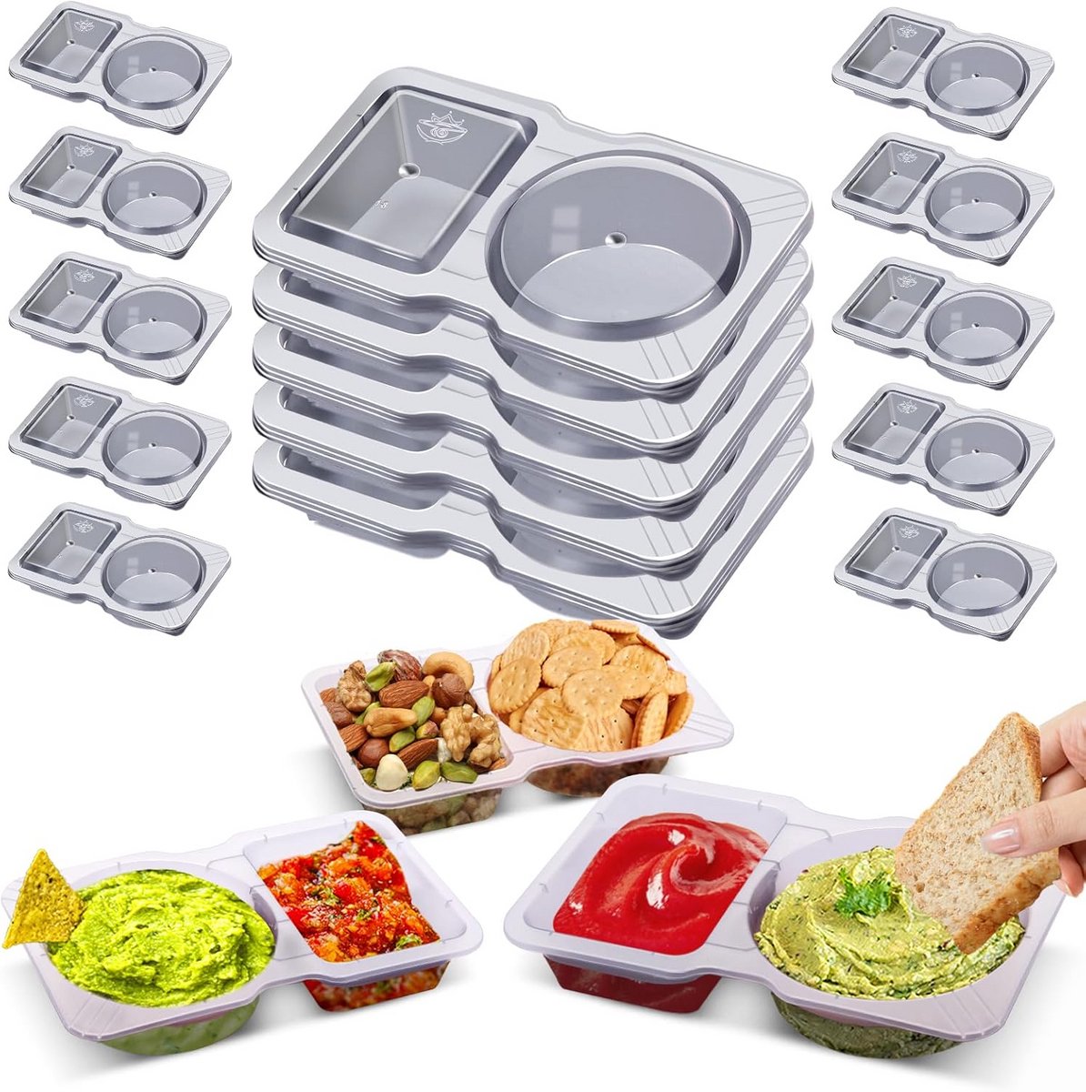 Herbruikbare Snackcontainers met Dubbele Compartimenten voor Sauzen en Dips