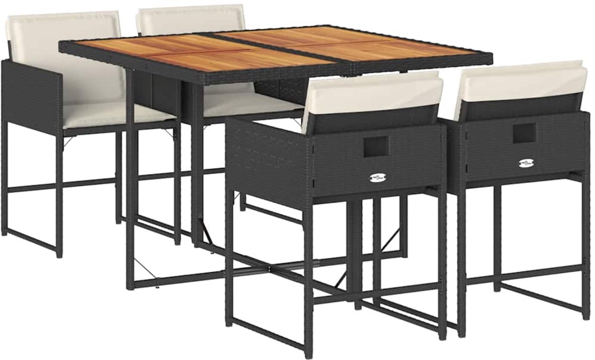 vidaXL 5-delige - Tuinset - met - kussens - poly - rattan - zwart