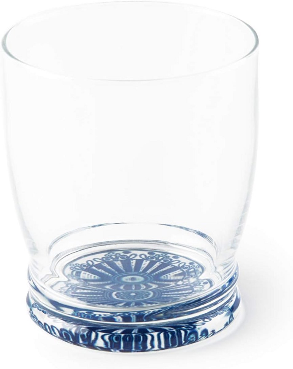Set van 6 waterglazen met gedecoreerde voet in blauw