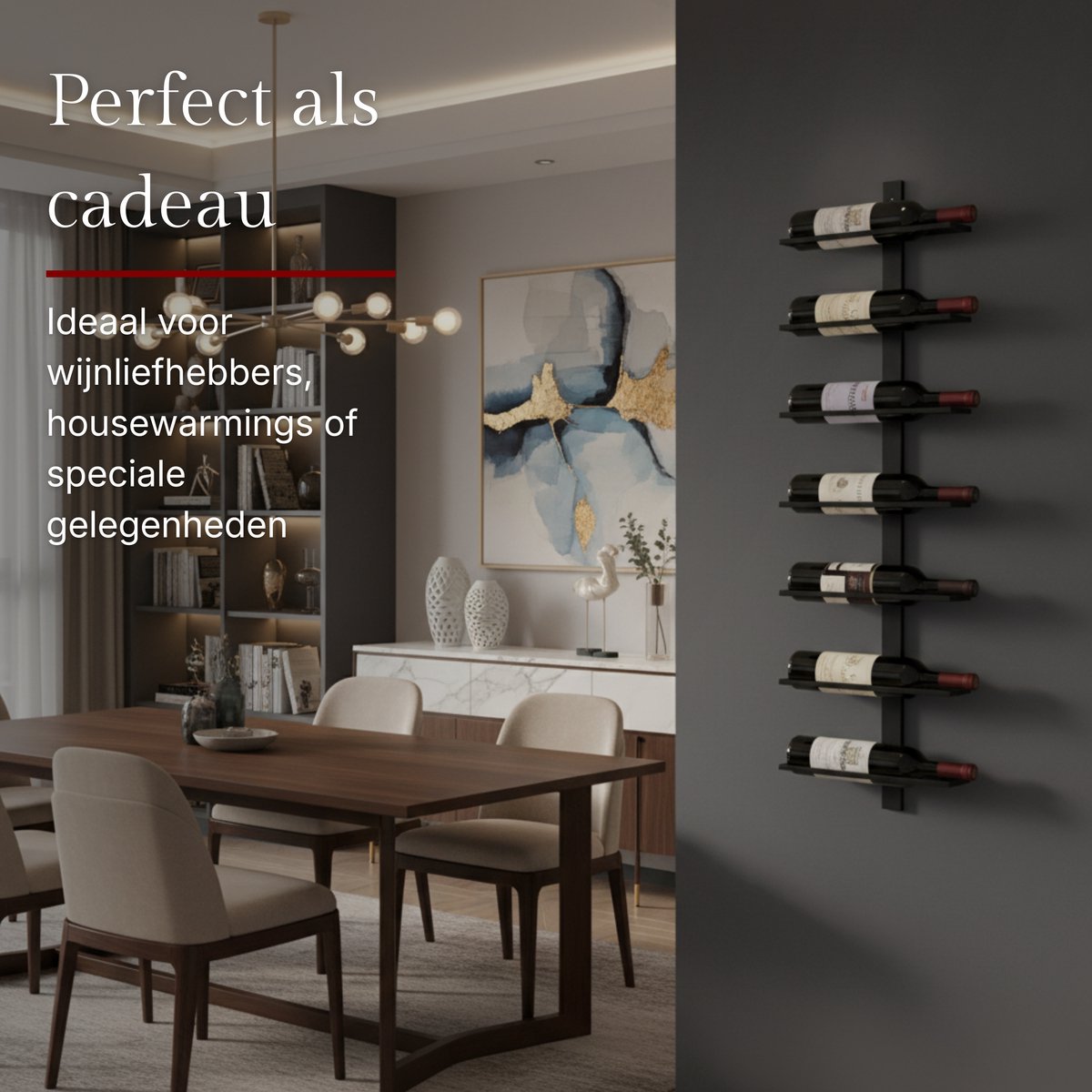 Mémoire® Réserve Wandwijnrek voor 7 Flessen – Luxe Wijnrek voor Aan de Muur – Stijlvolle Wijnopslag van Metaal – Verticale Wijnpresentatie – Ruimtebesparend Design – Perfect voor Woonkamer, Keuken en Wijnliefhebbers — cadeau in Wonen & Interieur - foto 6
