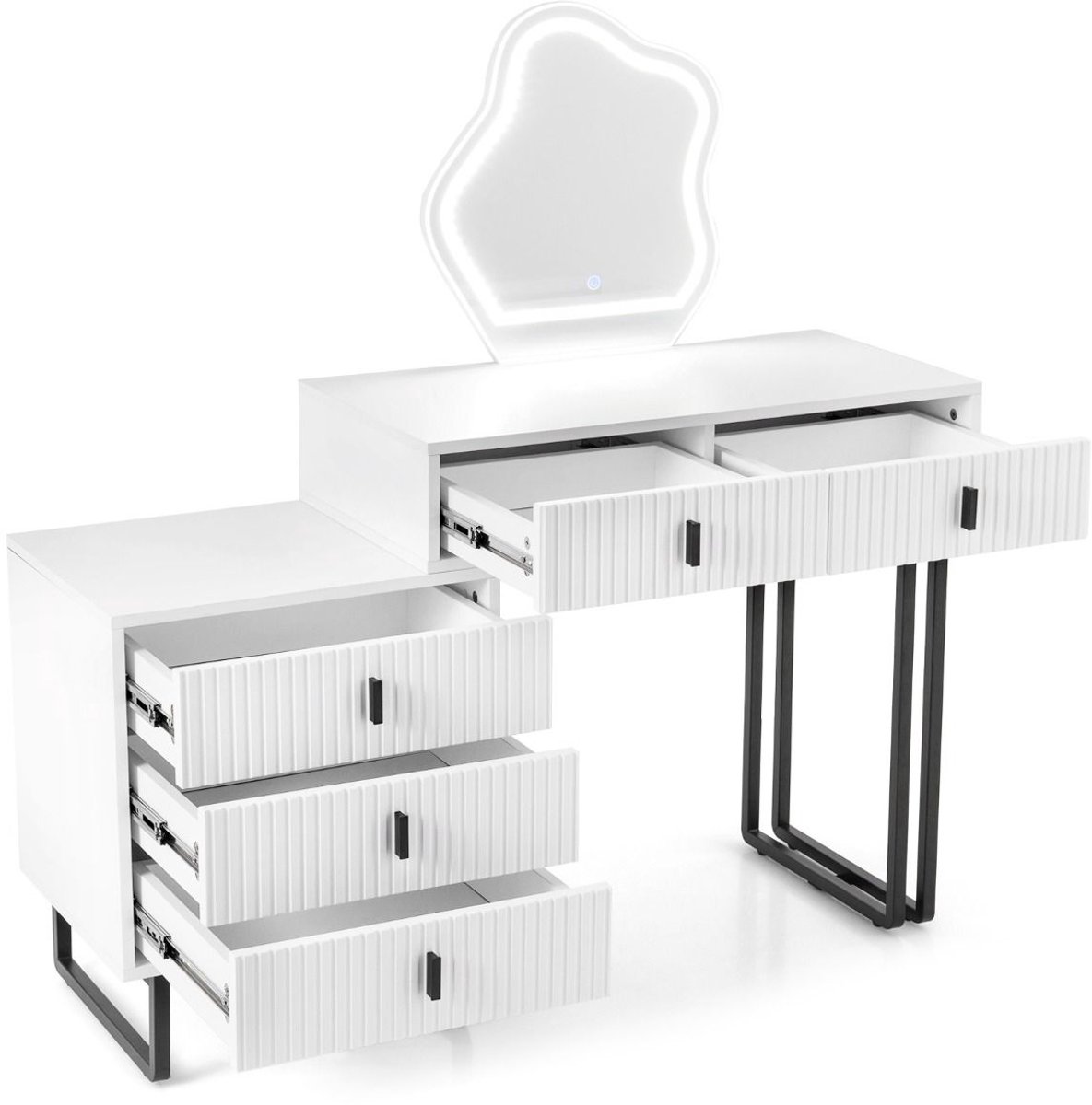 Kaptafel met spiegel - Make up tafel - Make up - Toilettafel - Met lades -Wit + Zwart