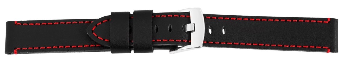 Steinmeister Steinmeister heren vervangende armband LB0039 Horlogeband van echt leer, zwart, rode stiksels, 18 mm - 24 mm