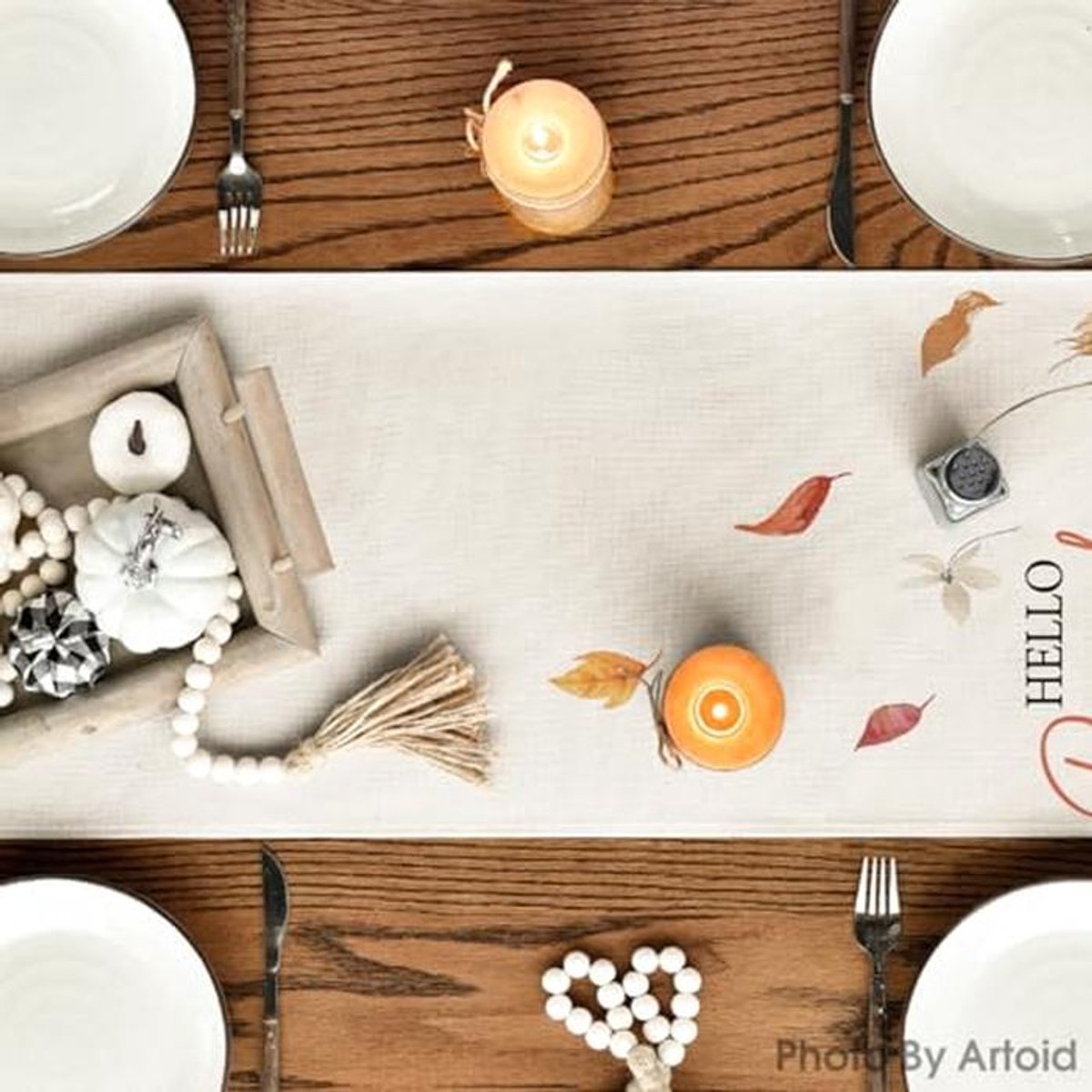 Herfst Tafelloper met Pompoenen en Bloemen 40 x 140 cm