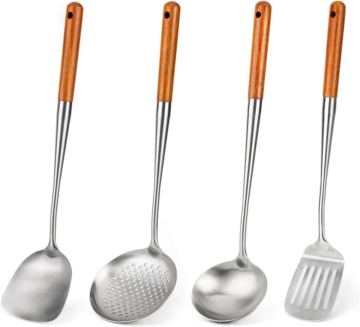Wokspatel Set - 4 Delige Gereedschapsset van Roestvrij Staal (43,2 cm)
