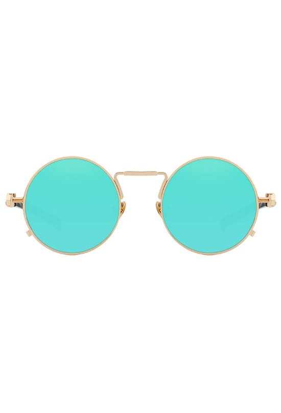 KIMU Ronde Zonnebril Hipster - Goud Montuur Rond - Blauwe Spiegelglazen - Vintage Retro Hippie Blauw Motor Brilletje Festival van Merkloos — afbeelding 3