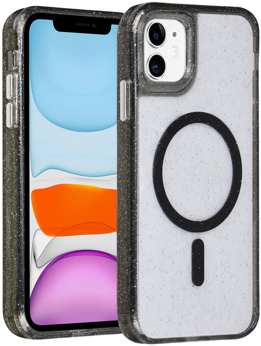 TUNIQ telefoonhoesje voor Apple iPhone 11 - MagSafe met glitter en koord - Zwart