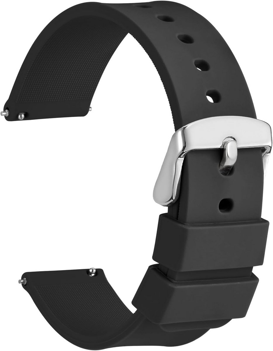 WOCCI Siliconen Horlogebanden met Zilveren Gesp, Snelsluiting Zachte Rubberen Vervangingsbanden 14mm 16mm 18mm 19mm 20mm 21mm 22mm 24mm