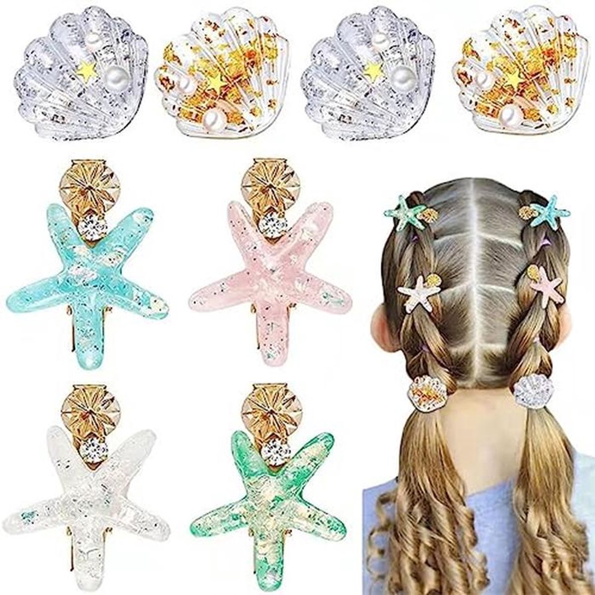Zeester en Schelp Haarspelden voor Meisjes - Set van 8 Kleurige Haaraccessoires