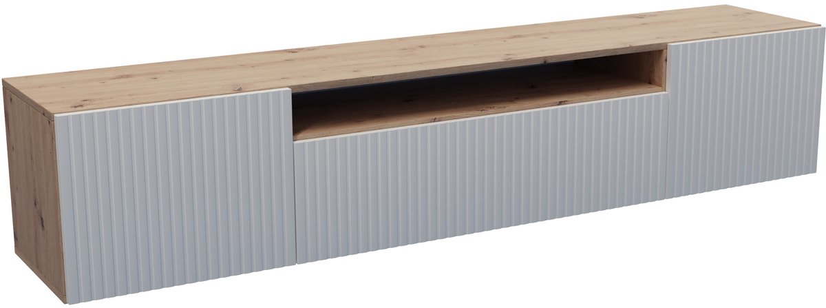 TV-kast Rico, woonwand, lowboard, tv-standaard, woonwand, woonkamer, tv-meubel, woonkamermeubels, televisie, highboard, TV-kast, tv-lowboard, 200 cm, drie deuren, wit, bruin