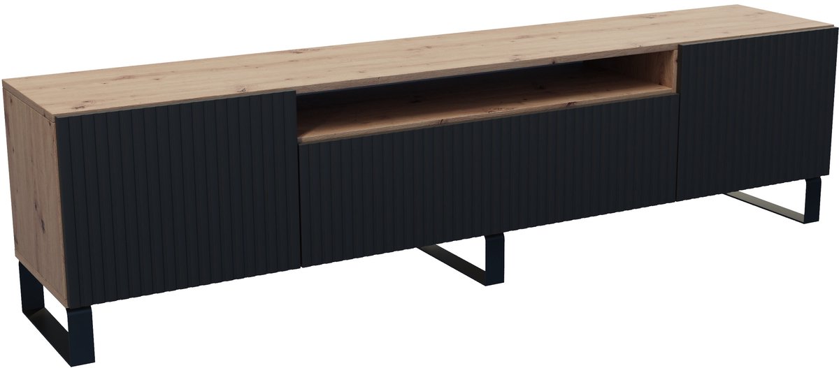 Margaret Hadas24 TV-kast Rico III, woonwand, lowboard, tv-standaard, woonwand, woonkamer, tv-meubel, woonkamermeubilair, televisie, highboard, TV-kast, tv-lowboard, 200 cm, 3 deuren, zwart, bruin