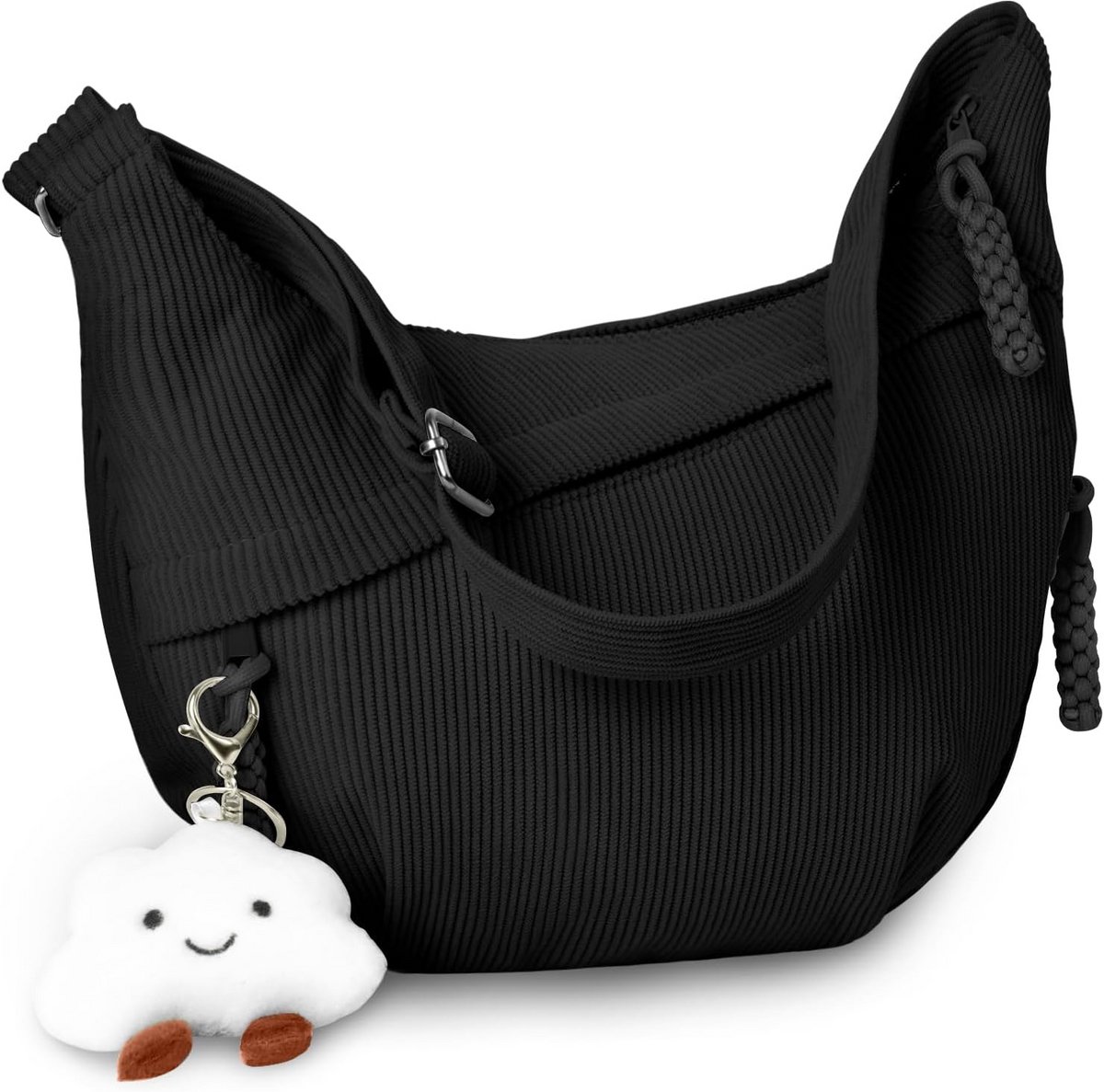 Halvemaanvormige schoudertas voor dames - Casual hobos tas met wolkenhanger